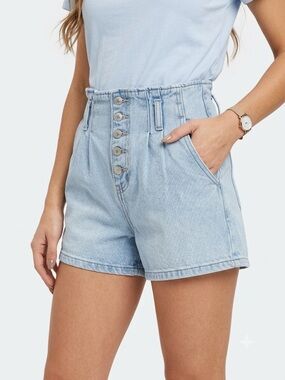 American Eagle Paperbag High Rise Denim Shorts Light Wash Button Fly Women’s 4